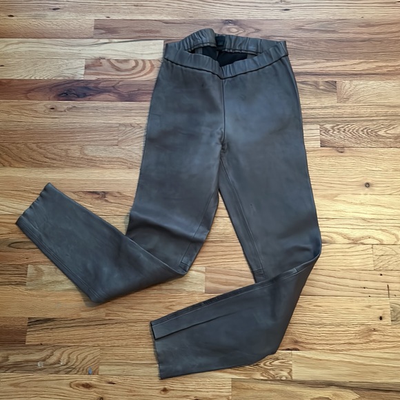 JCrew genuine leather pants EUC taupe small 2 - Picture 2 of 13